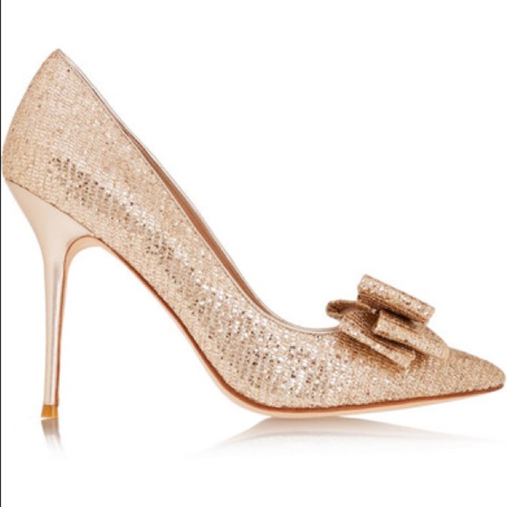 Lucy Choi London Bow-Embellished Rose Gold Heels
